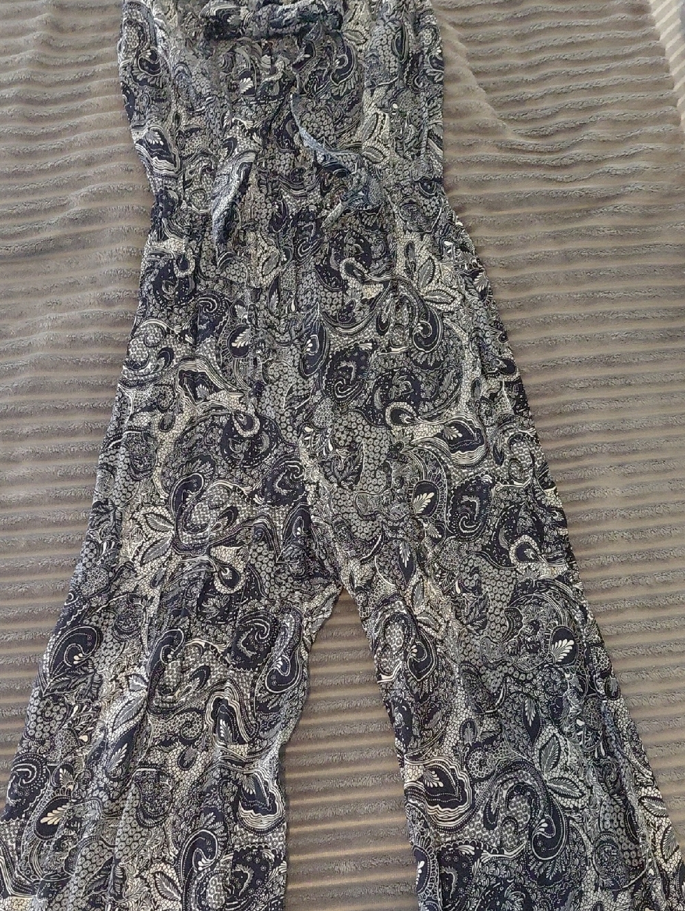 Womens Strapless Navy Paisley Wide-Leg Jumpsuit